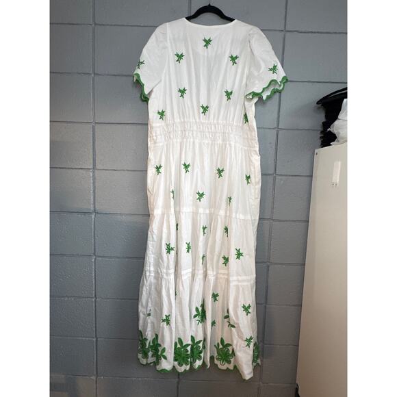 Women's Anthropologie The Somerset Maxi Dress Eyelet Tiered Smocked Green sz 2X - Picture 4 of 5